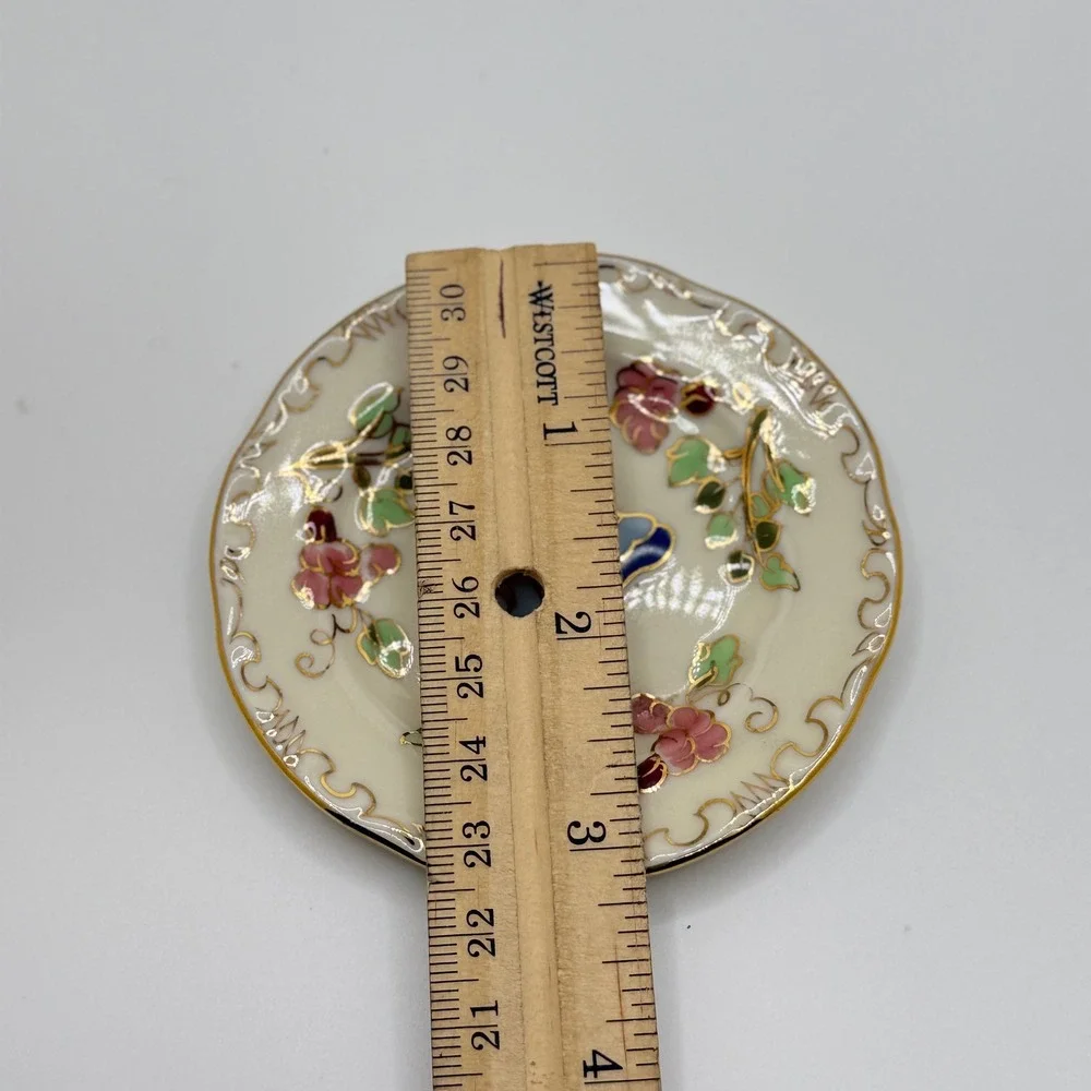 Zsolnay Hungary Hand Painted Butterfly Floral Mini Plate Gold Gilt Trinket Dish